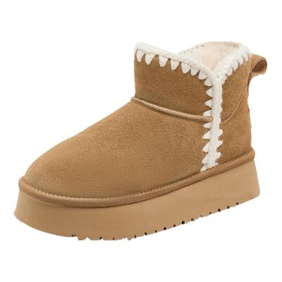 达芙妮厚底雪地靴女2025冬季新款一脚蹬面包保暖短靴加厚加绒棉鞋