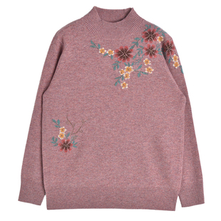 加厚毛衣女100纯羊毛衫妈妈秋冬新款针织衫中老年打底衫洋气上衣