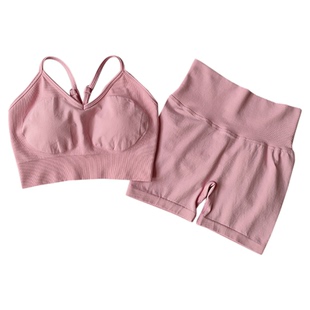 新款专业性感三分瑜伽套装女速干吊带运动文胸高腰提臀健身短裤夏