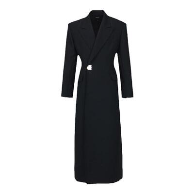 羊毛混纺宽肩收腰毛呢大衣