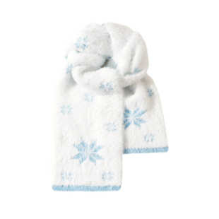 奶白色雪花针织围巾女款2025新款秋冬氛围感保暖学生百搭加厚围脖