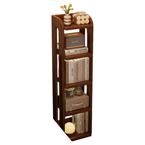 实木书架落地置物架卧室床头转角窄书柜一体靠墙客厅多层简易柜子