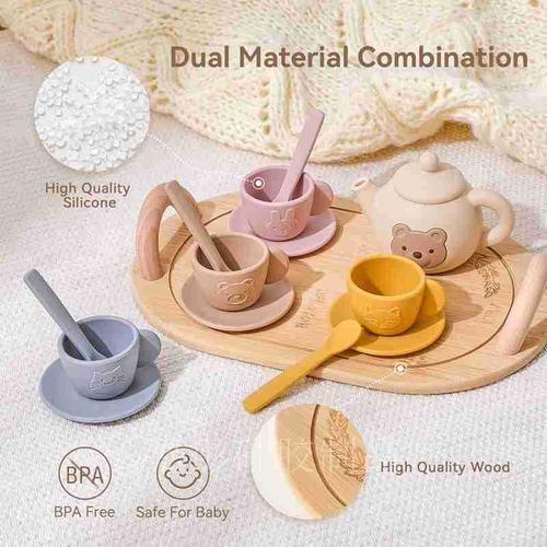 儿童过家家玩具小熊造型下午茶玩具咬套装硅胶角色扮演可啃水煮