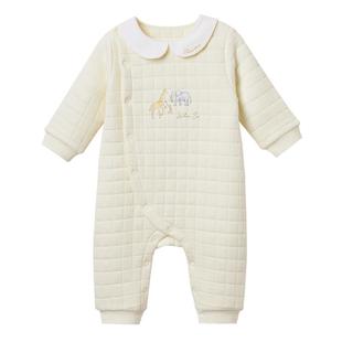 全棉时代微厚连体衣婴儿棉服秋冬新生儿男女宝宝满月保暖衣服哈衣