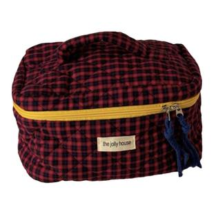 撞色格子化妆包女生便携大容量旅行洗漱包高级感手提化妆品收纳包