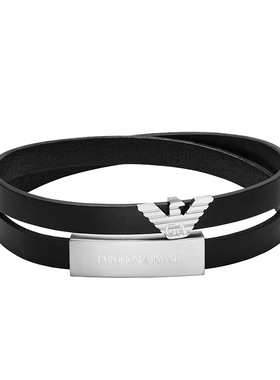 【自营】春季新品Armani阿玛尼男士手链黑色双层皮革钢质男生礼物