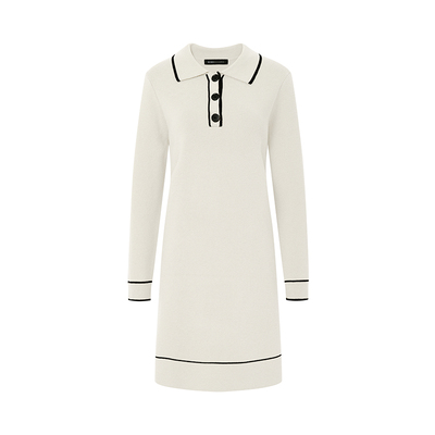 BCBG秋冬女装百搭时尚优雅气质撞色通勤Polo领针织连衣裙中裙