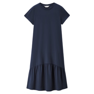 佐丹奴裙子女装破骨压褶下摆针织短袖连衣裙 05465492