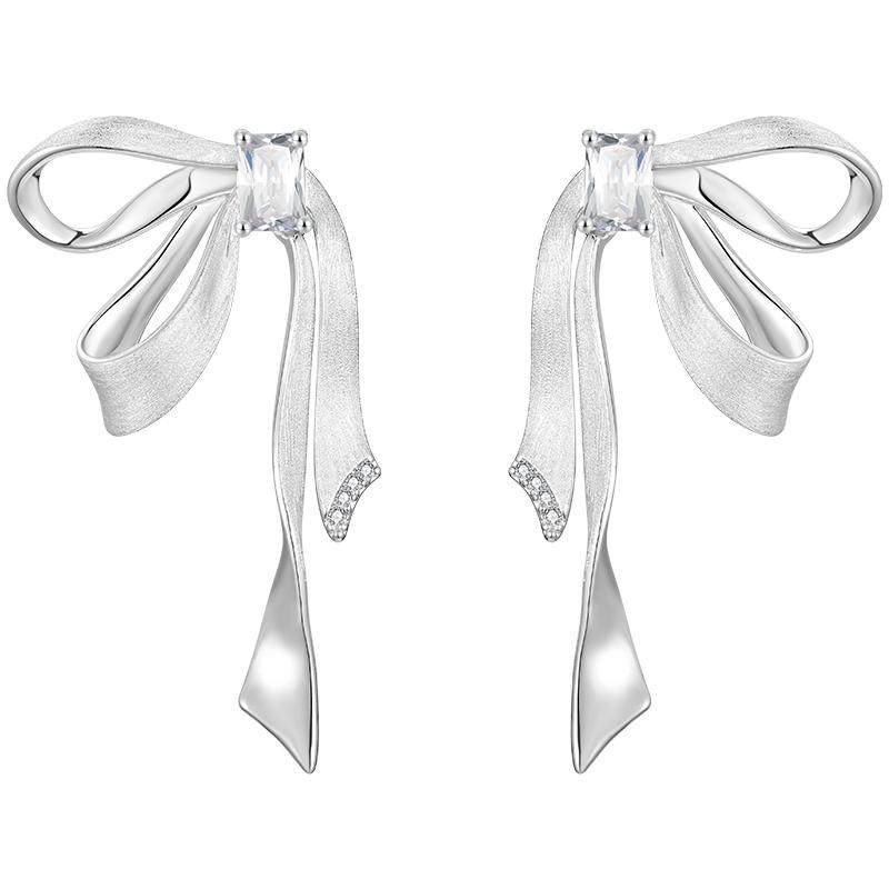孙乐言同款ZEGL真柳设计师丝带蝴蝶结耳饰女新款耳夹耳钉流苏耳环