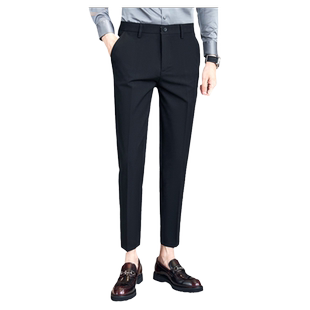 男士款春夏季冰丝薄款商务休闲职业正装修身小脚9九分西装西裤子