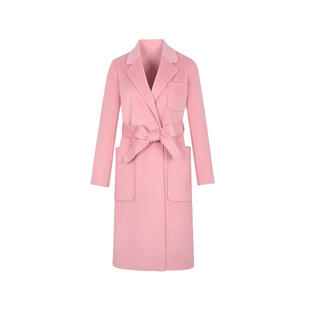 郁香菲双面呢羊毛大衣女中长款气质通勤冬季时尚刺绣系带毛呢外套