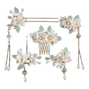 古风发簪发夹发梳汉服头饰山茶花朵流苏发饰全套组合花朵发夹