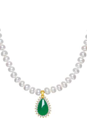 周六福项链女淡水珍珠链坠中国风S925银小众节日礼物送女友