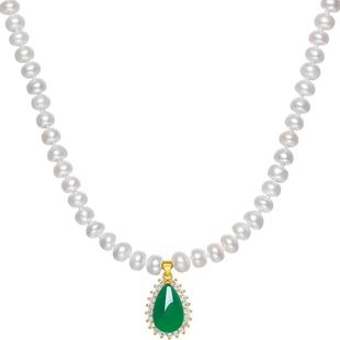 周六福项链女淡水珍珠链坠中国风S925银小众本命年礼物送女友