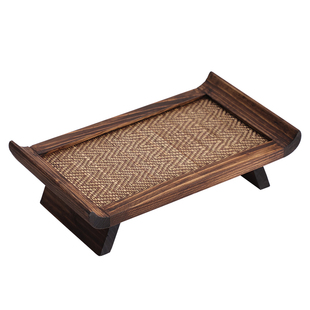 异丽泰国复古长方形茶具托盘中式干泡茶盘家用实木竹编藤编茶托盘