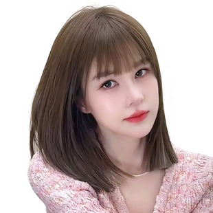 美禾 双递针假发女全真人发一刀切长直发自然逼真bobo短发全头套