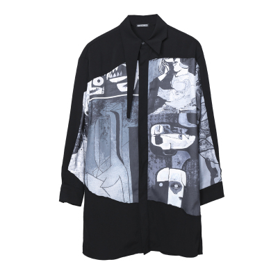 复古趣味设计感印花衬衫男长袖