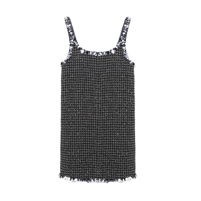 奢华手工亮片粗花呢小黑裙