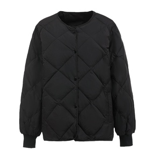 反季2025新款菱格羽绒服女短款圆领内胆薄款小个子无领外套清仓