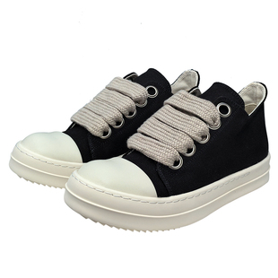 ro新款鞋子男真皮增高厚底大孔粗宽鞋带低帮鞋女运动休闲欧美板鞋