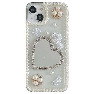 珍珠花朵补妆镜适用苹果15保护套