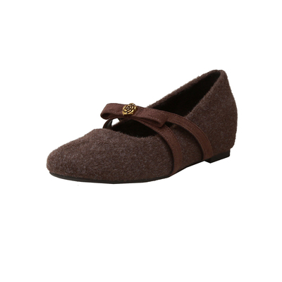 羊毛版！内增高蝴蝶结加绒单鞋女