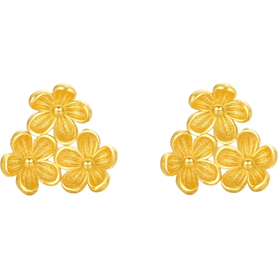 周六福5G足金耳饰计价黄金春日迎春花耳钉游园绮梦系列节日礼物