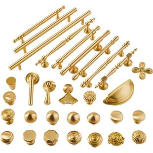 黄铜衣柜门拉手中式鞋柜中古风现代简约金色法式橱柜抽屉厨房把手