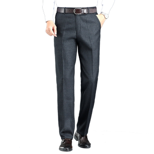 罗蒙爸爸裤子秋冬加绒厚中年男士休闲裤宽高腰松西裤中老年人男裤