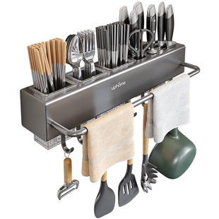 厨房刀具筷篓置物架多功能免打孔刀架一体筷子筒筷笼壁挂收纳架子