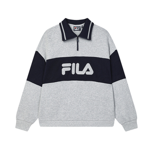 FILA 斐乐官方女子套头卫衣2025春新款时尚宽松拼接针织长袖上衣