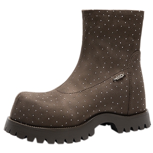 MIO米奥袜靴2025冬季新款圆头中跟厚底增高百搭弹力靴瘦瘦靴女靴