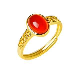 宫里上新红玛瑙戒指女纯银天然红色宝石指环生日本命年礼物送妈妈