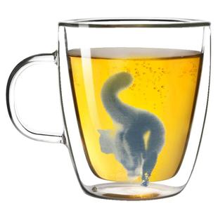 九土马克杯手工双层玻璃杯猫咪杯子把手咖啡杯水杯家用耐高温茶杯