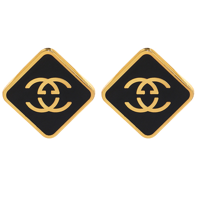 黑色菱形字母小香风耳钉简约气质女士耳环高级感轻奢方圆脸耳饰