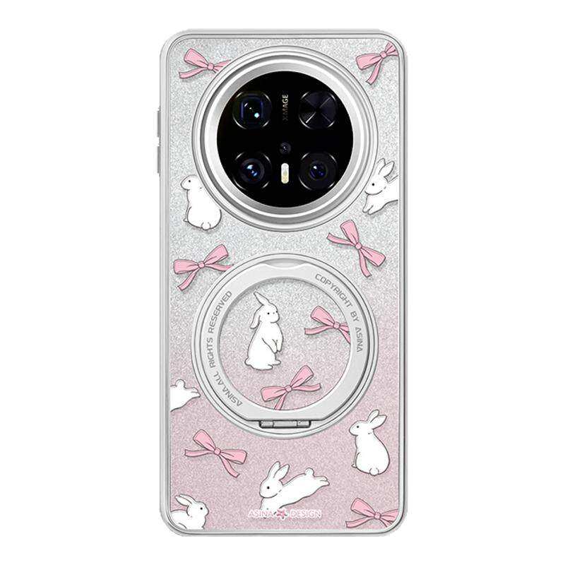 蝴蝶结小兔子适用华为Mate60Pro手机壳磁吸带支架新款mt70por+支点套Qo1高级感ins可爱奢华mete60全包闪粉女