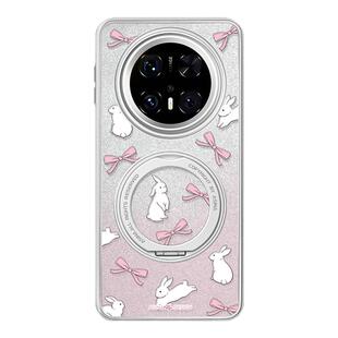 蝴蝶结小兔子适用华为Mate60Pro手机壳磁吸带支架新款mt70por+支点套Qo1高级感ins可爱奢华mete60全包闪粉女