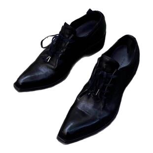 做旧巫师鞋男女同款系带单鞋翘头小皮鞋复古粗跟增高尖头乐福鞋黑