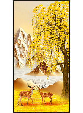 新中式玄关风水流水生财装饰画
