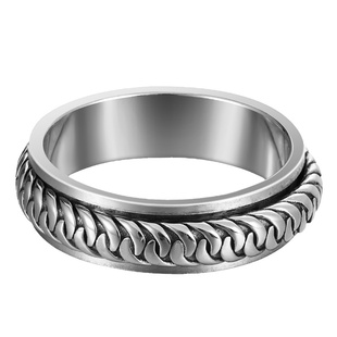 925银古巴链纯银痞帅戒指男款潮牌高级感嘻哈素圈转动食指戒指环