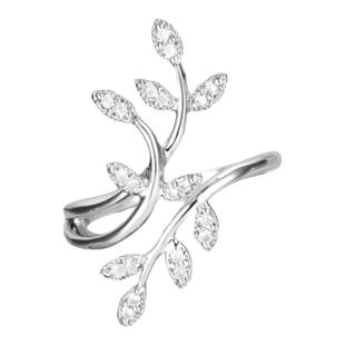 加拿大设计师橄榄枝戒指纯银镀黄金色 女叶子指环镶钻ins个性礼物