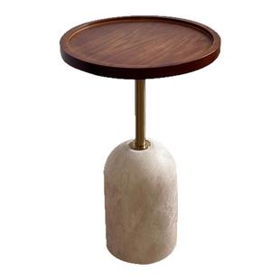 法式侘寂风天然洞石圆形沙发边几设计师小户型客厅高级感实木茶几