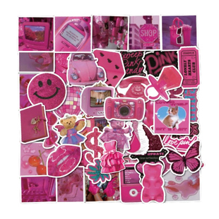 50张粉红少女心芭比粉生活涂鸦贴纸DIY手机电脑充电宝笔记本行李箱ipad手账素材桌面墙面水杯造景不干胶贴纸