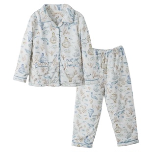 男童夹棉家居服秋冬加厚空气棉睡衣儿童里外纯棉男孩大童棉袄套装