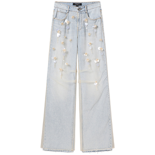 【杨幂同款】Miss Sixty2025夏新款含莱赛尔钉珠破洞直筒牛仔裤女