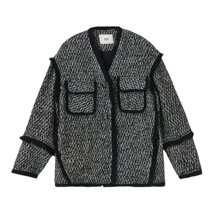 SLY2024冬季新品千金淑女小香风毛边V领短外套030HAR30-5381