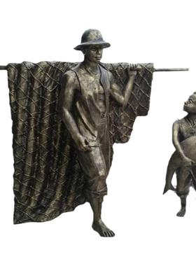 铸铜人物雕塑渔民主题景区玻璃钢