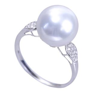 双声 进口澳白珍珠戒指18K金钻石冷白光天然海水维纳斯白珠指环女