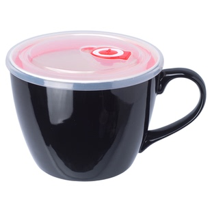 高颜值色釉陶瓷大汤杯家用牛奶燕麦早餐杯带盖办公室泡面杯大容量