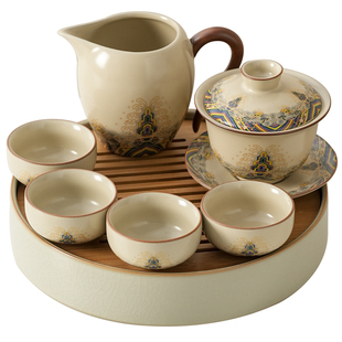 2025年新款汝窑盖碗功夫茶具套装家用泡茶专用陶瓷喝茶杯高端一套